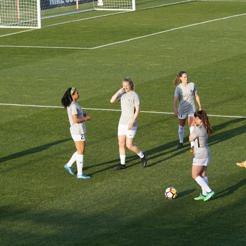 female footballers on pitch